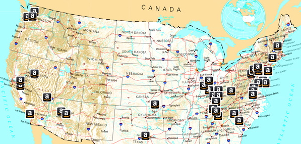 美國亞馬遜fba倉庫地址分布圖