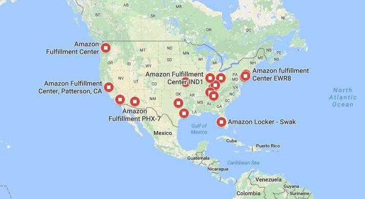 加拿大亞馬遜fba倉庫地址分布圖