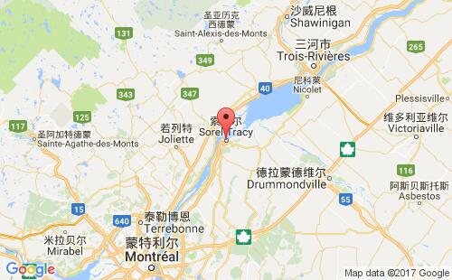 加拿大海運(yùn)港口索雷爾sorel港口地圖