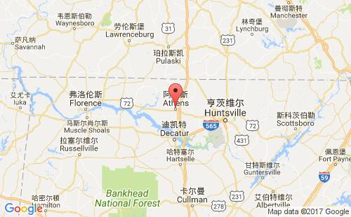 美國(guó)海運(yùn)港口阿森斯athens,al港口地圖