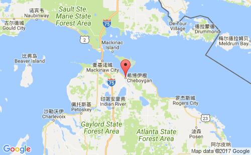 美國海運港口希博伊甘cheboygan港口地圖