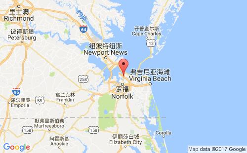 美國海運(yùn)港口漢普頓港群hampton roads港口地圖